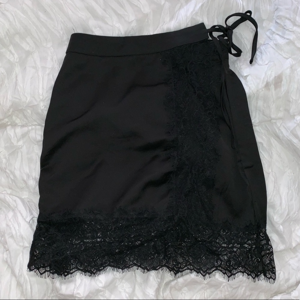 LF black silk wrap lace skirt